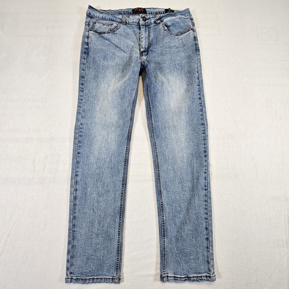 Ring of Fire Jeans Men 36 x 30 Slim‎ Stone Wash Stretch Blue Denim